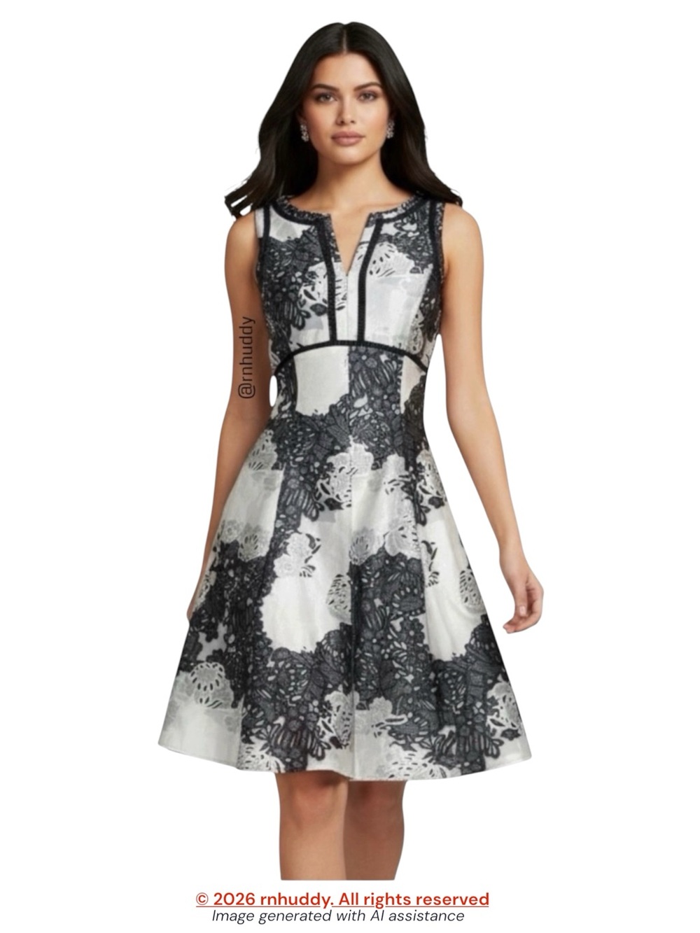 Antonio Melani size 12 black silver grey fit & flare jacquard dress